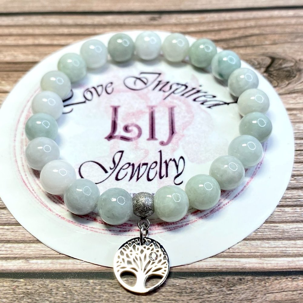 Natural Burma Jade Bracelet with Tree of Life charm for Women